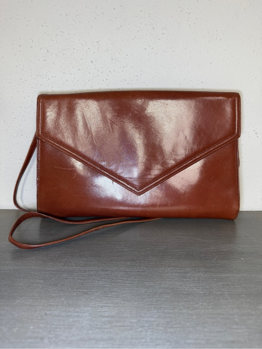 Vintage Nordstrom Leather Crossbody Envelope Bag Brown Classic Shoulder Purse